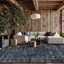 Rugxara 9x12 Area Rugs for Living Room Bedroom, Large Washable Rug, Black Vintage Floral Boho Rug, Non Slip & Low Pile Faux Wool Thin Carpet for Indoor Dining Room and Kids Room(Black 9x12ft)