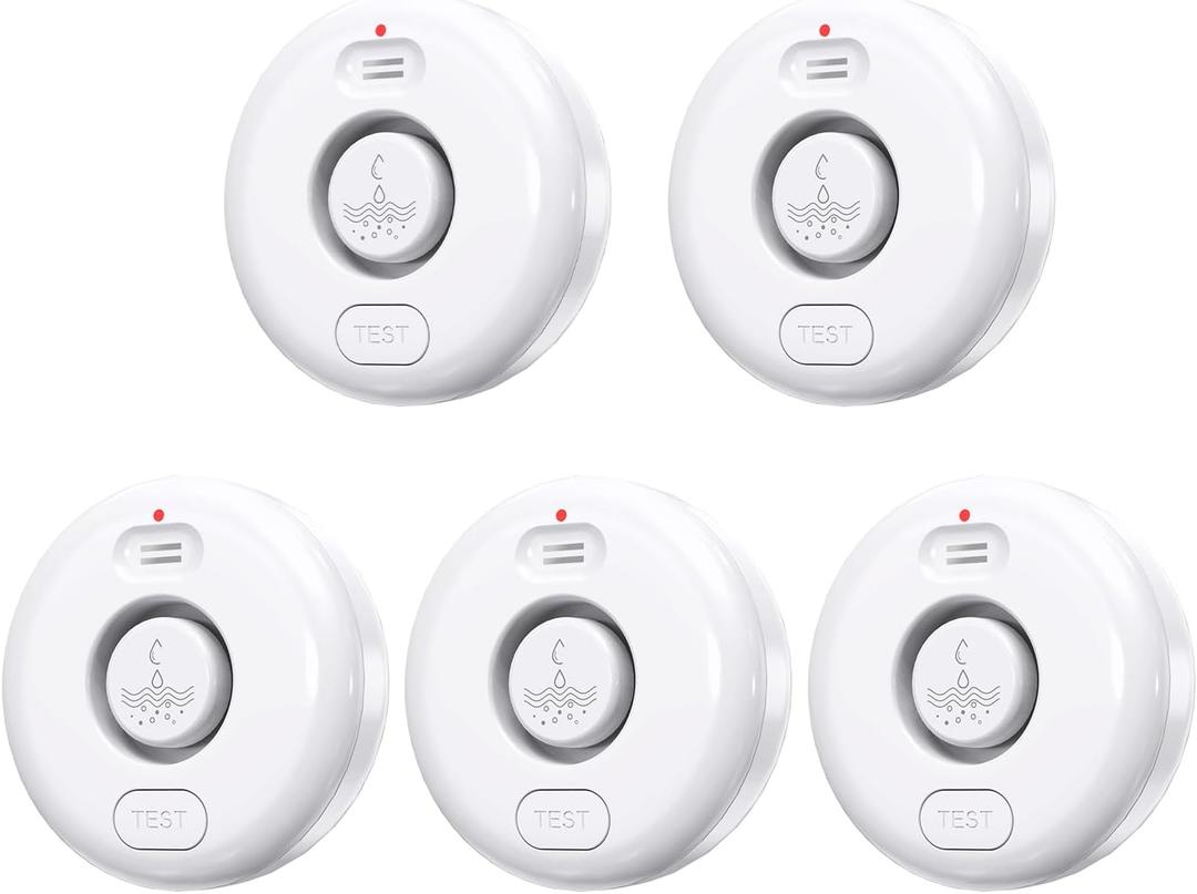 5 Pack Water Leak Alarm Detector, 120dB Loud Alert Water Sensor, IP66 Waterproof, Sensitive Leak and Drip Alert, Easy Installation for Home, Basement Flood Prevention, Bathroom, Sink, Laundry