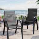 Patio Stackable Chairs Set of 4, Outdoor Stacking Dining Chairs With Breathable Textilene Fabric & Metal Frame for Outdoor, Patio, Deck, Backyard, Black