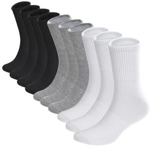 10 Pairs Thin Cotton Crew Athletic Socks Sports Gym Running Hiking Calf Socks for Women (One Size, 10 Pairs-white /Black/Grey)