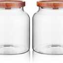 Labina Glass Storage Container Airtight Food Jars Kitchen Canister with Wood Lids, 54 Oz (1600ml) Wide Mouth Pantry Organization Glass Jar for Flour, Sugar, Cookie, Spagetti, Nuts and Candy (2 Pack)
