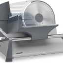 Cuisinart Kitchen Pro Food Slicer, Meat Slicer with Slice Control Knob Adjusts from 1/32" to 1/2" to Slice Bread, Roasts, and Firm Cheeses, Removable 7.5" Stainless Steel Cutting Blade, FS-75, Gray