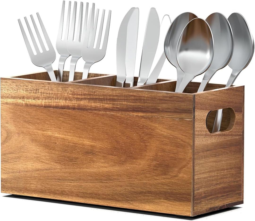 Silverware Holder, Acacia Wooden Silverware Organizer, Utensil Holder for Party, Utensil Holder for Party for Countertop Spoon and Fork Holder Flatware Utensils Caddy for Party-1pcs