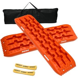 Off-Road Traction Boards, Recovery Boards for 4WD Mud,Sand,Snow,Rock Tracks.4X4 Pair Recovery Tracks Tire Traction Mats with 2 Straps&Storage Bag for RV Truck Jeep SUV, Orange