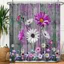 Rustic Farmhouse Floral Shower Curtain Rustic Farmhouse Daisy Shower Curtains Rustic Wooden Bath Curtain Set with 12PCS Hooks, 70X70 Inch, Pink
