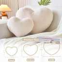 XVTRU Beige Heart Pillows, Cute Heart Decorative Pillow, Heart Shaped Throw Pillows for Bed, Faux Rabbit Fur Plush Hoom Decor Pillow Cushion for Chair Sofa Living Room (Large-19.6"x15.7")