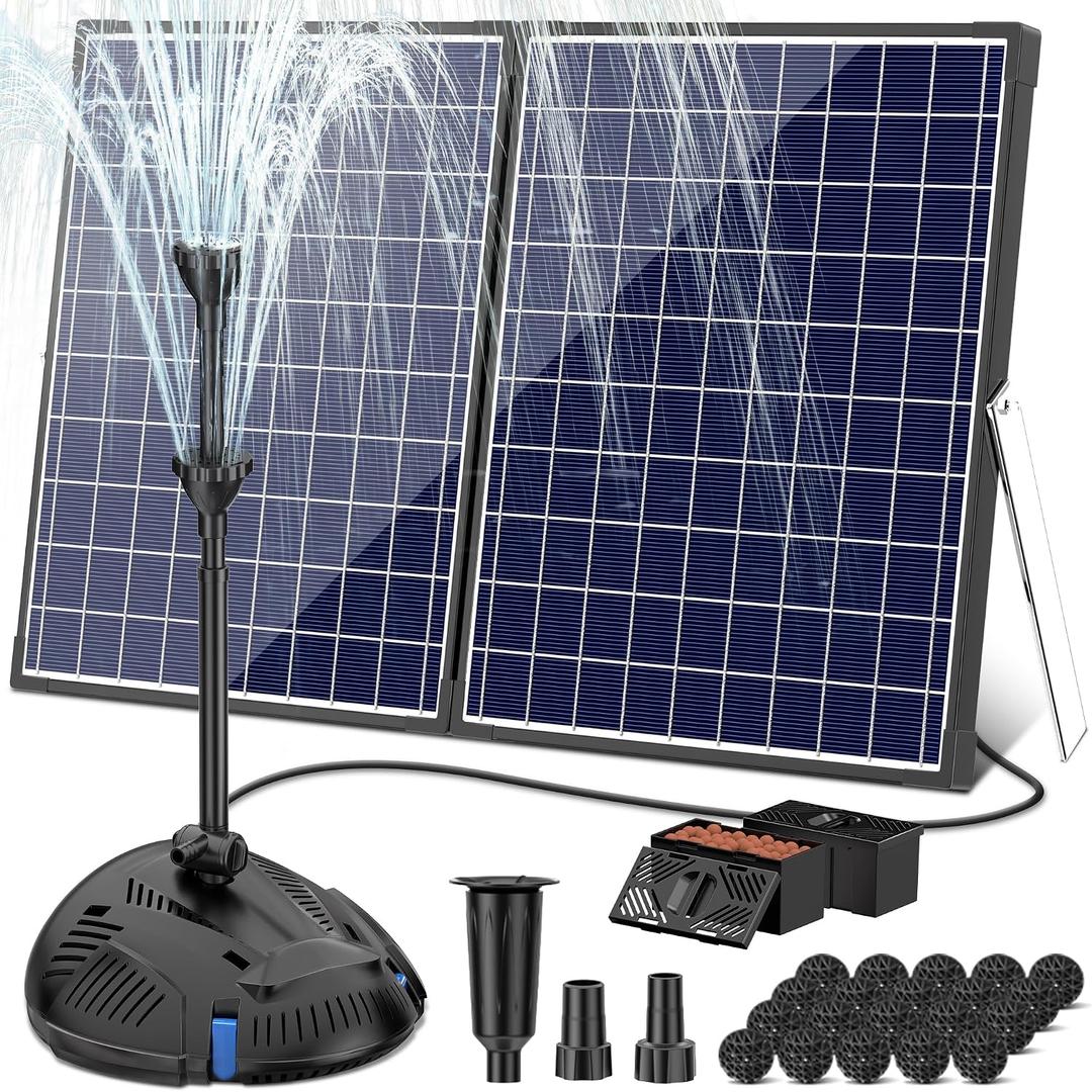 50W Solar Pond Filter Pump 580 GPH for Pond up to 2000 Gallons | All-in-One Solar Pond Filter Fountain with 3 Spray Patterns, 3-Layer Filtration for Outdoor Garden Ponds, Fish Tank, S300 
