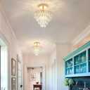 Mini Crystal Chandelier Modern Crysal Flush Mount Ceiling Light for Bedroom Closet Hallway with E26 Base Small Pendant Light (Gold-Ceiling)