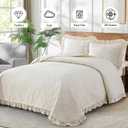 DJY Queen Quilt Bedding Set Size, Beige Ruffled Lightweight Soft Bedspreads Queen Size Coverlet, Basket Weave Quilted Blanket Thin Quilt Bed Cover for All Season - 3 Piece (1Quilt, 2 Pillow Shams)