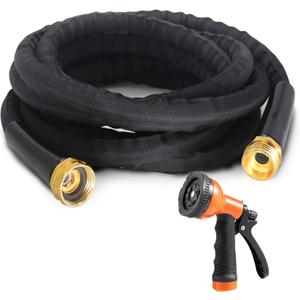 25FT Garden Hose Flexible and No-Kink, with Solid Brass Fittings, Puncture Proof, All-Weather Water Hose for Car Washing, Lawn Watering and Outdoor Cleaning(Black,25FT)