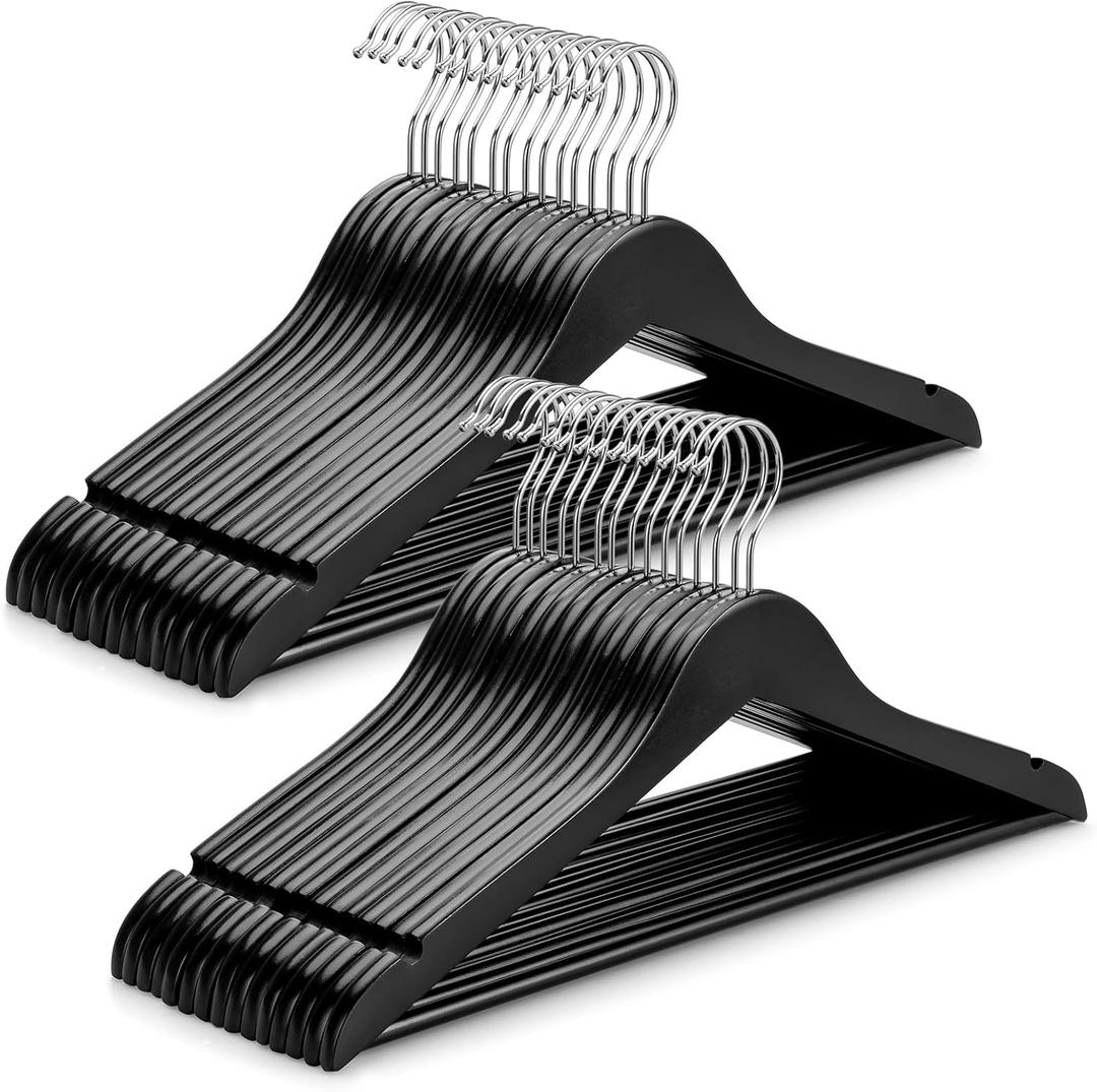 TOPIA HANGER Wooden Coat Hangers 30 Pack, Black Wood Suit Hangers, 360 Swivel Hook and Non-Slip Shoulder Notches for Camisole, Jacket, Pant, Shirt, Smooth Finished Clothes Hangers -CT54B30