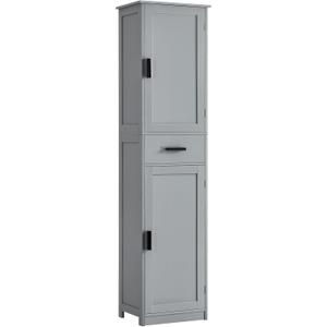 usikey 67“ Tall Bathroom Cabinet, Storage Cabinet with 4 Shelves & 2 Doors, Narrow Storage Cabinet for Bathroom, Living Room, Home Office, Greige UNSNG040G