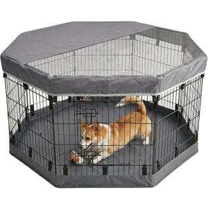 PJYuCien Dog Playpen with Top Cover and Bottom Pad - Metal Foldable Exercise Pen, 8 Panels 30" H x 24" W Indoor Outdoor Pet Fence Puppy Crate Kennel, Gray