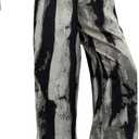 SweatyRocks Women's Wide Leg Baggy Pants Casual Elastic Waist Ink Print Palazzo Trousers (Black, S)