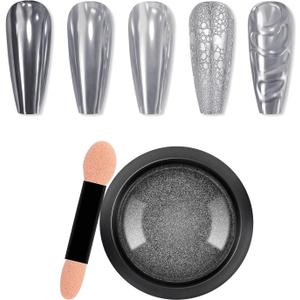 Silver Chrome Nail Powder, Metallic Mirror Nail Glitter Chrome Powder Reflective Glossy Nail Powder Pigment Manicure for Nail Art DIY Decoration (MCB-14) Pack of 5