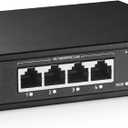 6 Port Mini PoE Switch with 4 PoE+, 2 Uplink, 10/100Mbps Ethernet, 65W 802.3af/at PoE, Fanless Metal Plug & Play PoE+ YuLinca Network Switch