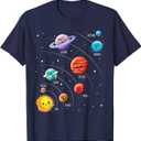 Kids Colorful Solar System Cute Anime Planets Space T-Shirt. XS Size