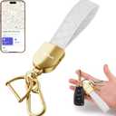 TopMade Keychain, Works with Apple Find My, Premium Handmade Knit Leather Car Key Chains for Women & Men, Smart Tracker Tag, Anti-Lost Key Finder, Universal Key Fob Holder, IP67 Waterproof, White