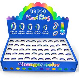 50 PCs Mood Rings for Women and Men  Color Changing Mood Ring in 5 Sizes (610)  Corrosion Resistant for All Ages with Unique Design, Suitable for Party Favors, Collections, and Thoughtful Gifts