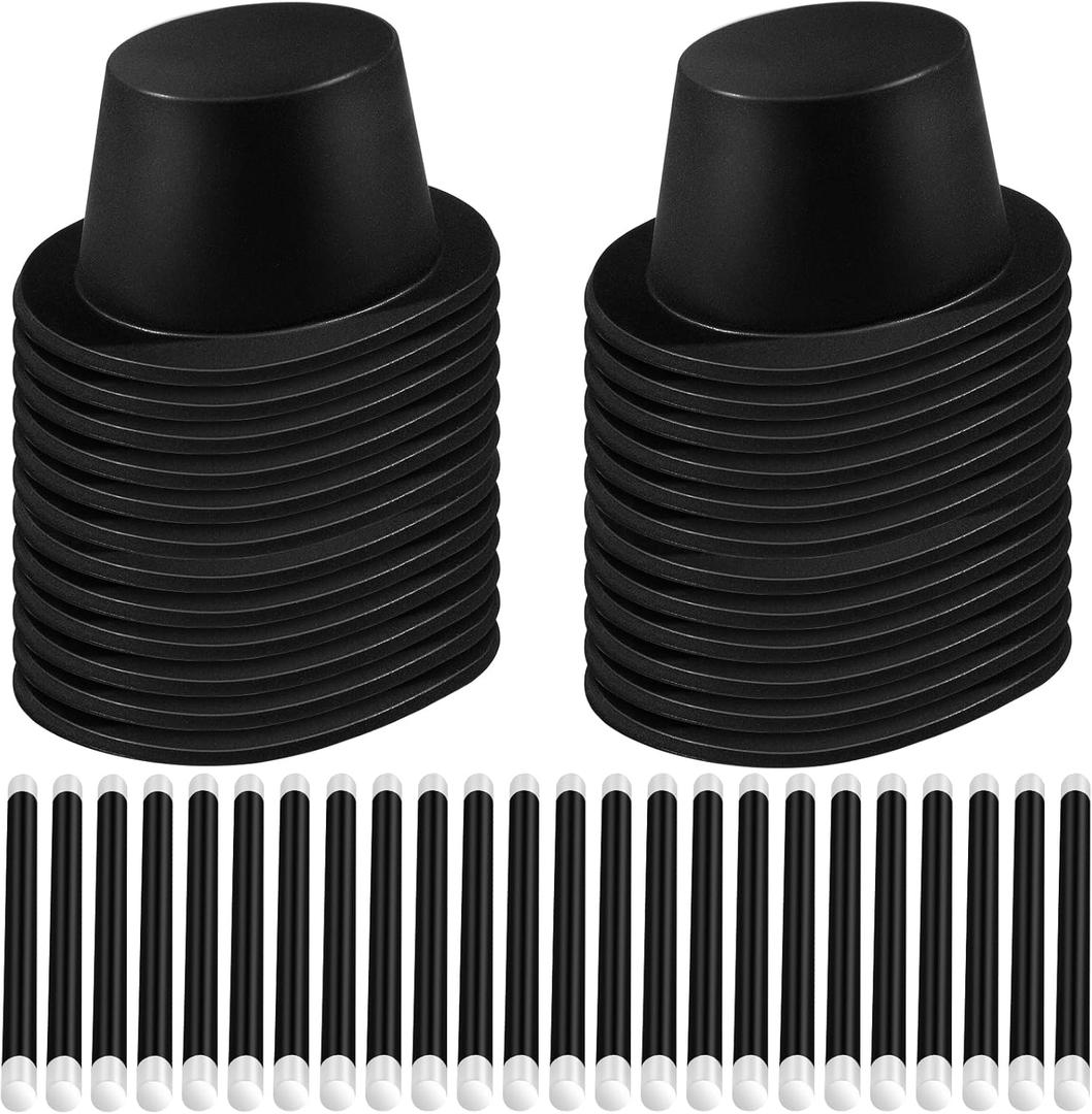 48 Pieces Plastic Wands Hats Magician Hats Costume Hat Plastic Victorian Hat for Adults Dress up Party Birthday Happy New Year Party Supplies Black
