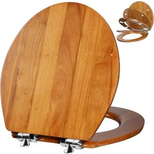 Angol Shiold Round Soft Close Decorative Natural Solid Wood Toilet Seat
