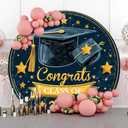 7.2ft Graduation Round Backdrop Cover Blue and Gold Class of 2026 Circle Backdrop for Photoshoot Congrats Grad Photography Background for Graduations Party Decorations Photo Props