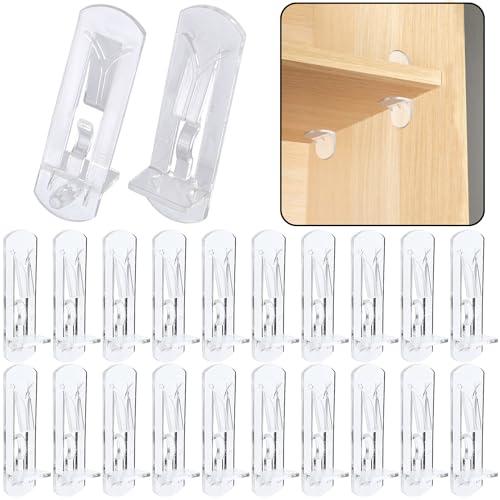 20pcs Plastic Locking Shelf Support Pegs,5mm Shelf Pins,Self-Locking Bracket Clips,Clear Shelf Pegs for for Kitchen Cabinet Furniture Book Shelves, 5mm Peg x 5/8" Thick Shelves