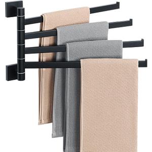 Alise Swivel Towel Rack, 4-Arm Towel Bar, Space Saving Towel Rack Wall Mount Drying Towel Holder, Swing Out Towel Holder for Bathroom Kitchen Toilet, Square SUS304 Stainless Steel, Matte Black