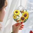 2 x Stained Glass Ornament, Christmas Ornament, Hanging Ornaments for Home Decor & Christmas Tree Ornaments  Exquisite Holiday Decor, Xmas Gifts & Holiday Present - Sunflower & Butterfly