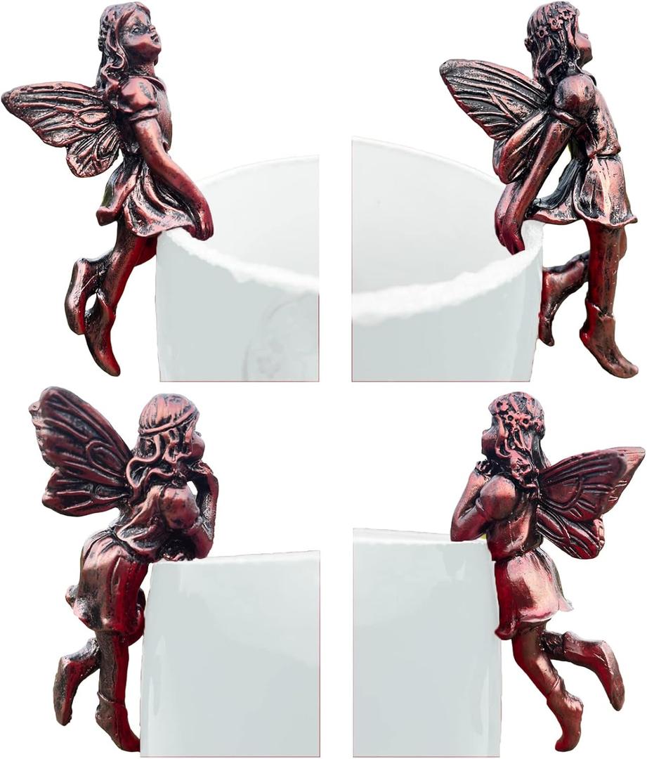 4 Pcs Miniature Fairies Figurines Flower Pot Huggers Mini Resin Flying Angel Sculpture Fairy Garden Accessories Planter Pot Hanger Outdoor Garden Lawn Decoration