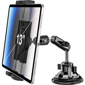 Heavy Duty Car Tablet Mount Holder - [Metal Arm] Dashboard Windshield Suction Cup Tablet Holder for Truck/Car Mount, for 4.7-13" Tablets Like iPad Pro Air, Mini, Galaxy Tab, Z Fold, Fire HD, iPhone