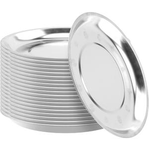 20 Pack 10 Inch Stainless Steel Dinner Plates, Round Metal Dish Plates, Practical Serving Plates for Fruit, Meals, Desserts, Barbeques, Silvery