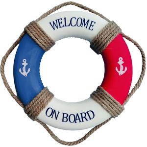 MorroMorn Lifebuoy Wall Hanging Decor - Welcome Aboard Mediterranean Style Home Decoration Hemp Rope (Red & Blue, 14") (2.00" x 14.00")