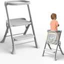 Toddler Tower, Toddler Kitchen Stool Helper with Anti-Tipping Structure and Safety Net, More Secure and Stable, Ideal for Toddlers 18 Months to 4 Years Old, Gray