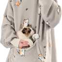 Krifey Wearable Blanket Hoodie, Oversized Sherpa Fleece Sweatshirt with Giant Pocket, Birthday Gifts for Women, Mom, Sister, Chill Cat