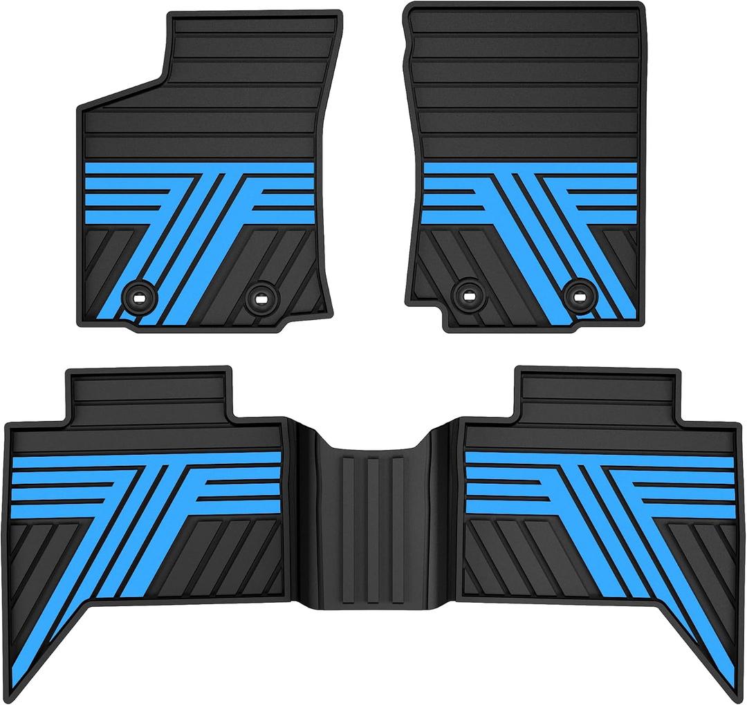 All Weather Floor Mats Custom Fit for Toyota Tacoma 2016-2023 Waterproof Heavy Duty Anti-Slip Car Mats, 1st & 2nd Row Black & Blue