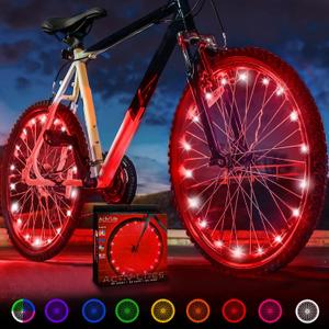Activ Life 2-Tire Pack LED Bike Wheel Lights with Batteries Included, Get 100% Brighter and Visible from All Angles for Ultimate Safety and Style (Red)