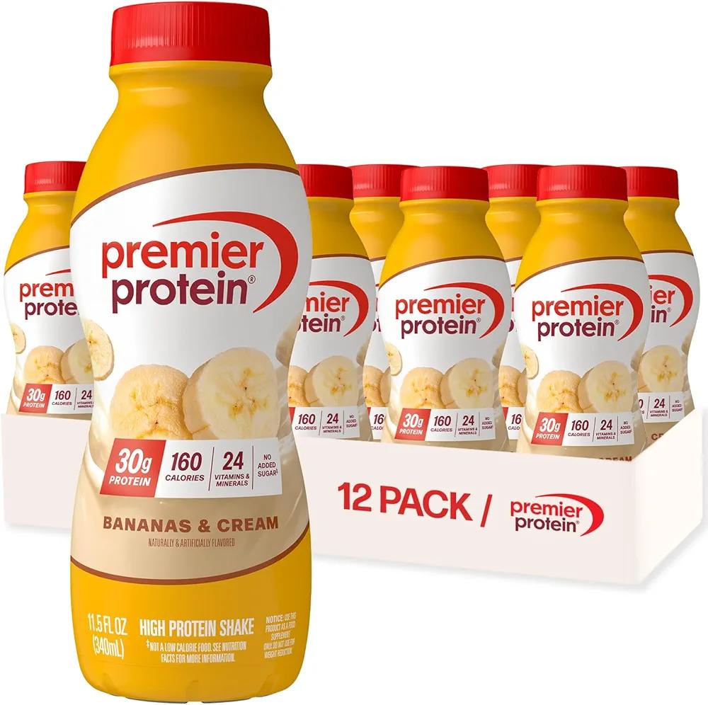 Premier Protein Shake, Bananas & Cream, 30g Protein, No Added Sugar, 24 Vitamins & Minerals to Support Immune Health, 11.5 fl oz, 12 Pack, Best By: 19/04/2026