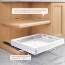 2 Pack Pull Out Cabinet Organizers 21"Deep with Raising Pad for Framed Cabinets,Expandable Slide Out Drawers Upgrade 3 Slide Rails,Roll Out Shelves Adhesive,Adjustable Width 12"-20.45" White