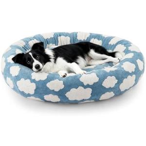 JOEJOY Donut Large Dog Bed, Cute Round Calming Dog Bed with Removable Washable Cover, Orthopedic Pet Beds with Jacquard Shaggy Plush & Non Skid Bottom, Black