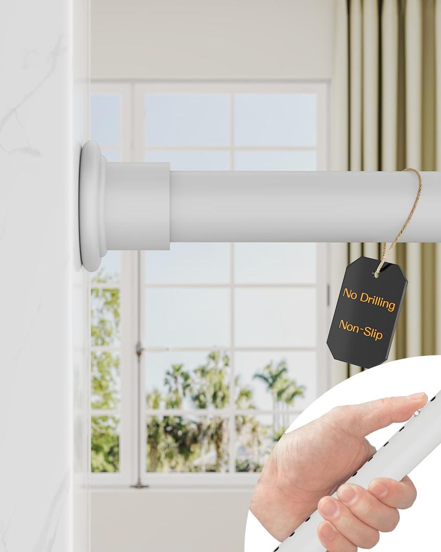 ALLZONE Tension Curtain Rod for Window, 83-123 Inches, Heavy Duty Curtain Rods No Drilling, Non-Slip Bathroom Shower Tension Rod, Renter Friendly, Adjustable, Spring Loaded, Extra Long, White