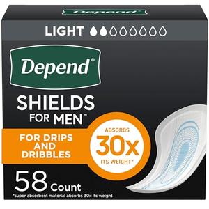 Depend Shields Incontinence Pads for Men, Light Absorbency, 58 Count (Packaging May Vary) 3Pack