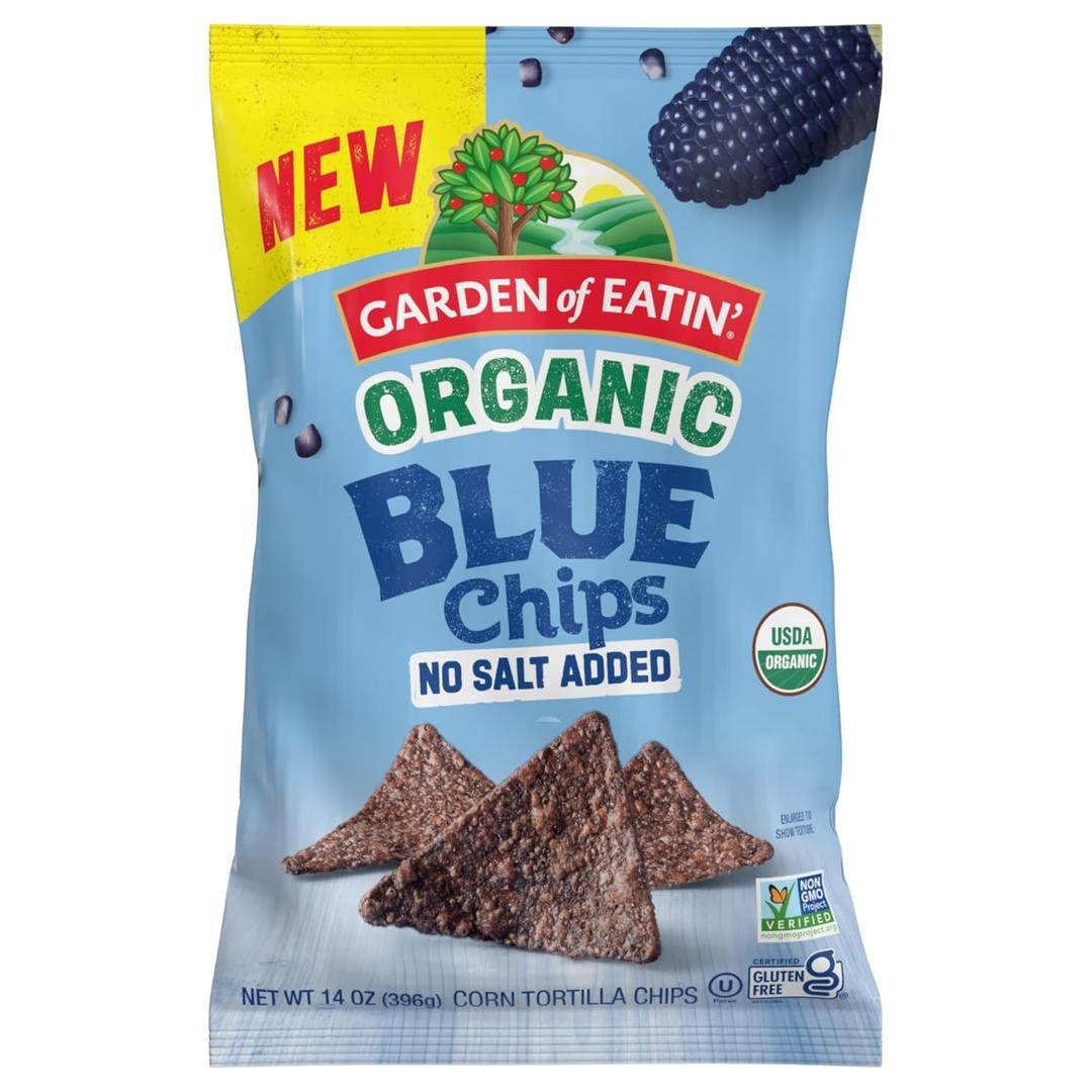 Garden of Eatin' Organic No Salt Blue Corn Tortilla Chip 14 oz (EXP 09/07/26) - Pack of 2