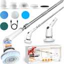 Electric Spin Scrubber,Cordless Cleaning Brush,Bathroom Shower Scrubber with Long Handle Adjustable,3 Speeds,IPX7 Waterproof,Digital Display,8 Replaceable Brush Heads for Tile Bathtub Car Kitchen Wall