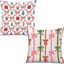 Coquette Christmas Bow Pillow Covers 18x18 Set of 2, Coquette Christmas Decor, Preppy Girly Xmas Winter Holiday Decorative Throw Pillow Covers for Girls Bedroom Living Room Home (Color 15)