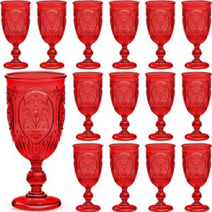 24 Pcs Plastic Goblets 7.5oz Vintage Goblet Plastic Glasses Colored Retro Embossed Water Goblets for Bar Juice Baby Shower Wedding Reception Grand Event Party (Red)
