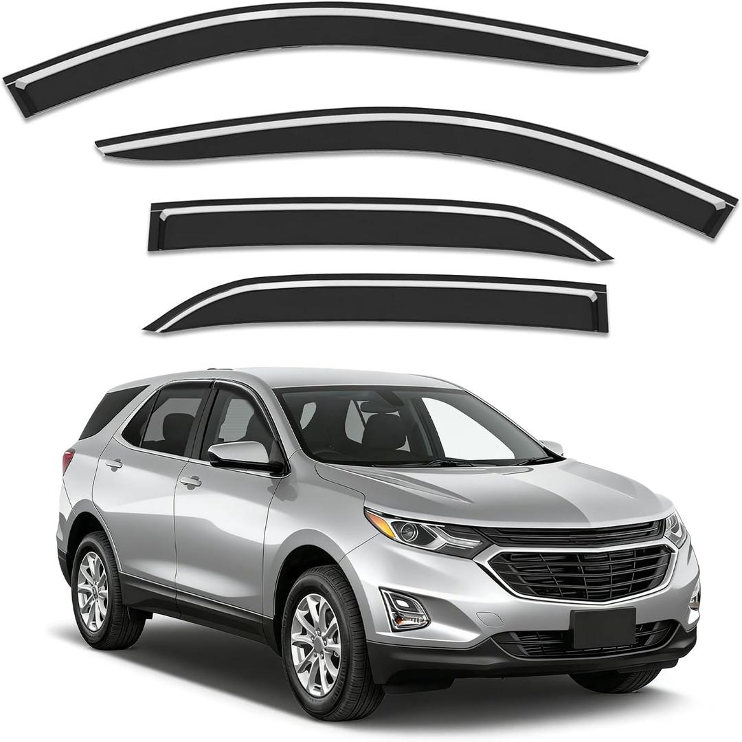 Out-Channel Window Rain Guards Fit for 2018-2024 Chevy Equinox, Extra Durable Window Visors Vent Visors Vent Shades Wind Deflector Dark Smoke Car Tape-on with Thicker 4PCS