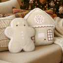 Kathfly 2 Pcs Christmas Gingerbread Man Gingerbread House Throw Pillows 13.8'' Plush Throw Pillow Decorations Neutral Christmas Cushion Gift for Sofa Bed Couch Home Office Winter Holiday Party Decor