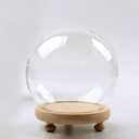 Round Glass Cloche Ball Jar Dome Tabletop Display with Wooden Base Diameter 4.7 Inches