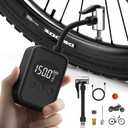 Mini Bike Pump Electric Portable Bike Air Pump with Gauge, Max 150 PSI Bike Tire Pump with Presta and Schrader Valve, Auto Stop for Road Bike, Motorcycle, Mountain Bike